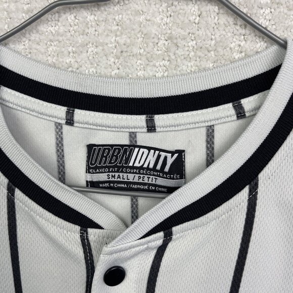 URBN IDNTY Baseball Jersey LA Los Angeles Button Up White / Black Striped Men S - Picture 8 of 16